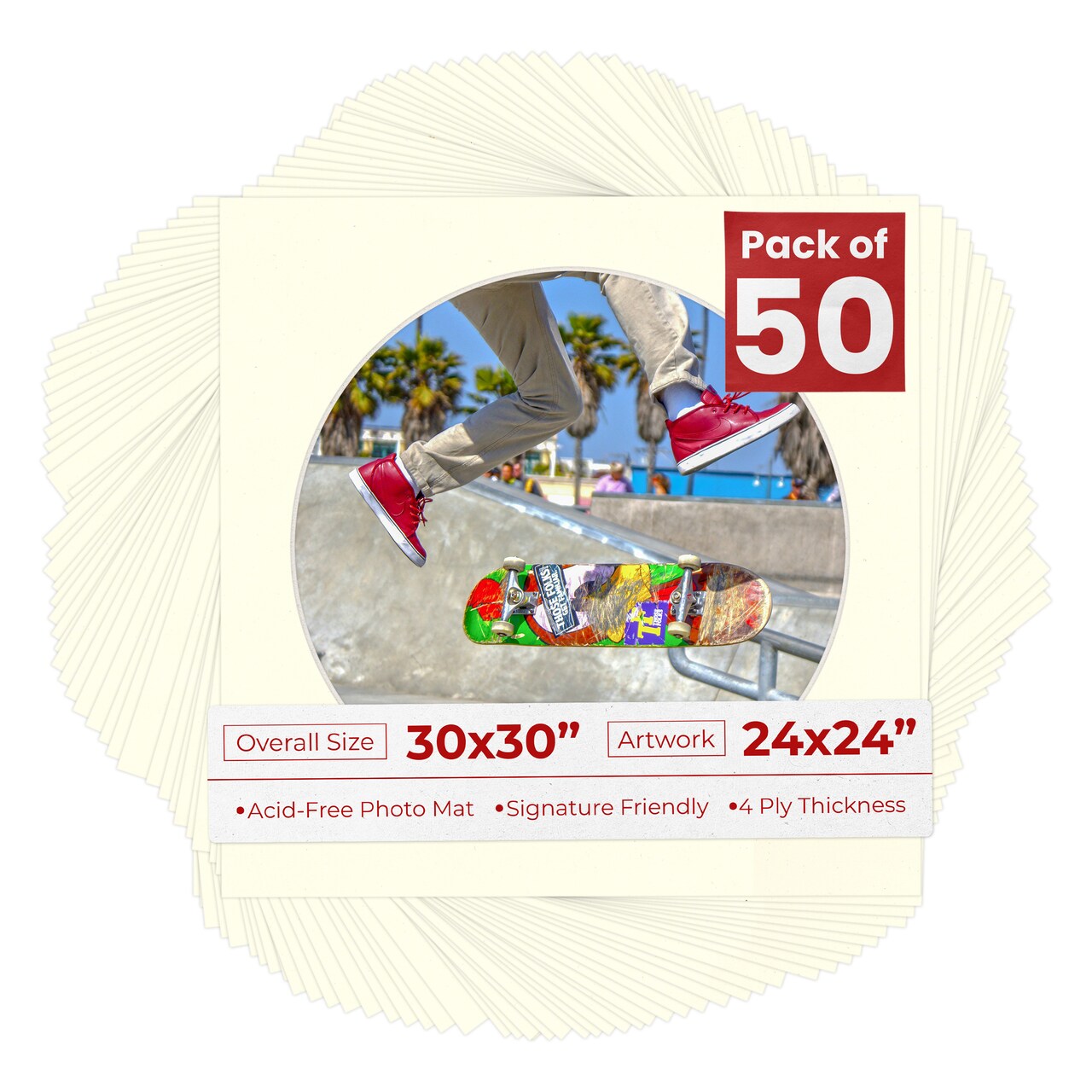 Cream Linen Mat Board for 30x30 Frames - Circle Opening for 24x24 Photos